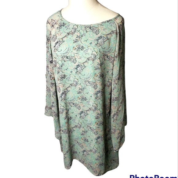 Altar'd State wide sheer raglan sleeve shift fleur-de-lis Spring print dress M - Picture 1 of 7